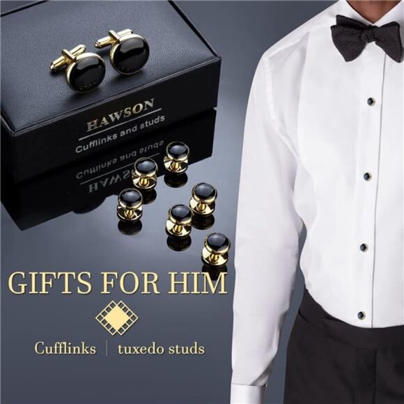 Men’s Cufflinks and Tuxedo Studs Set with Gift Box; Men’s Jewelry or Accessories - Picture 3 of 7